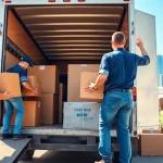 Efficient team handling moving services in Toronto with a city skyline backdrop.