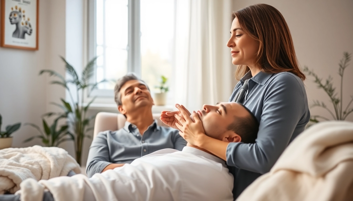 Hipnoterapeuta Warszawa prowadzi sesję hipnozy w relaksującej atmosferze biura.