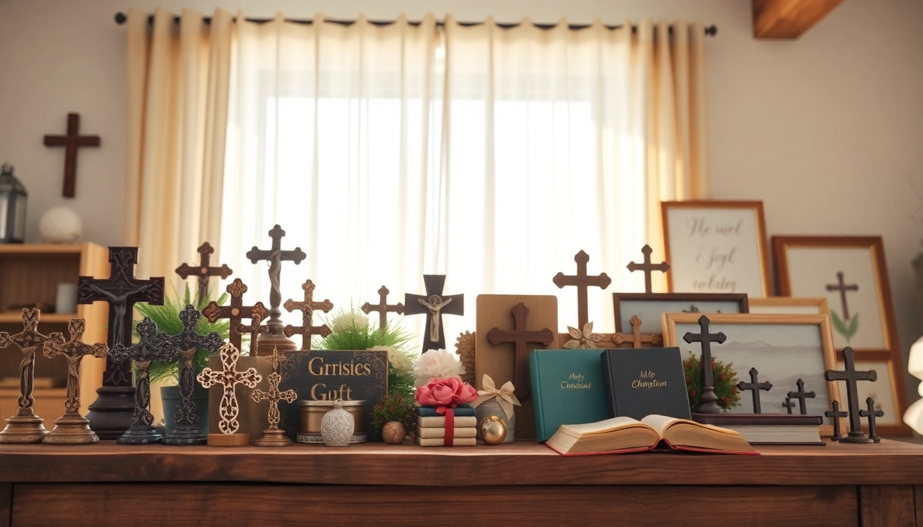 Discover unique Christian gifts beautifully displayed on a rustic table.