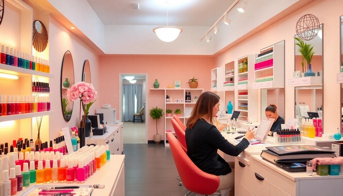 Nail Technician Course featuring a skilled expert creating beautiful nail art in a modern salon.