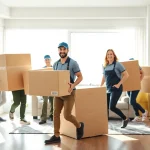 Best moving company in Toronto efficiently packing furniture in a bright apartment setting.