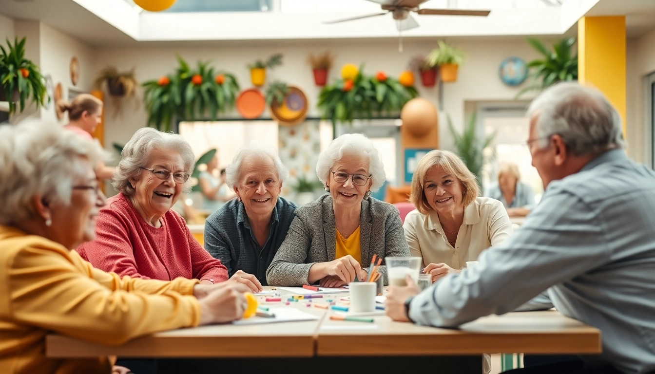 Engaged seniors participating in activities at senior center Las Vegas Nevada.